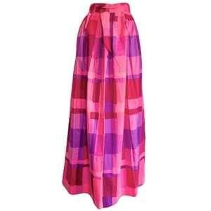 Vntg Penthouse Gallery Polished Cotton Pink Abstract Square Wrap Skirt, Size S